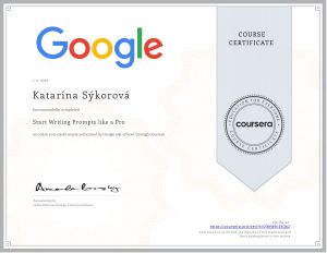 Certifikat z kurzu od Google COusera