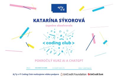 Certifikat z kurzu od Aj ty v IT