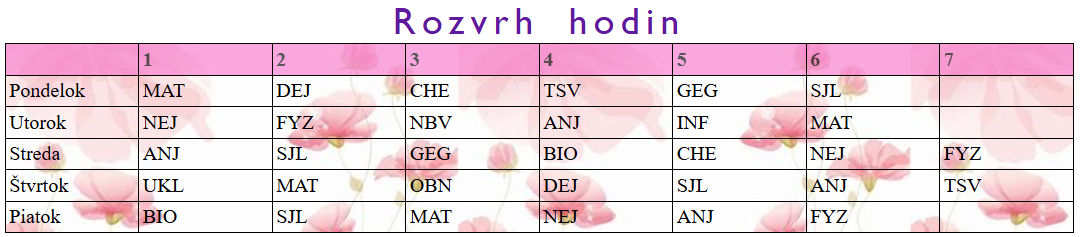 rozvrh